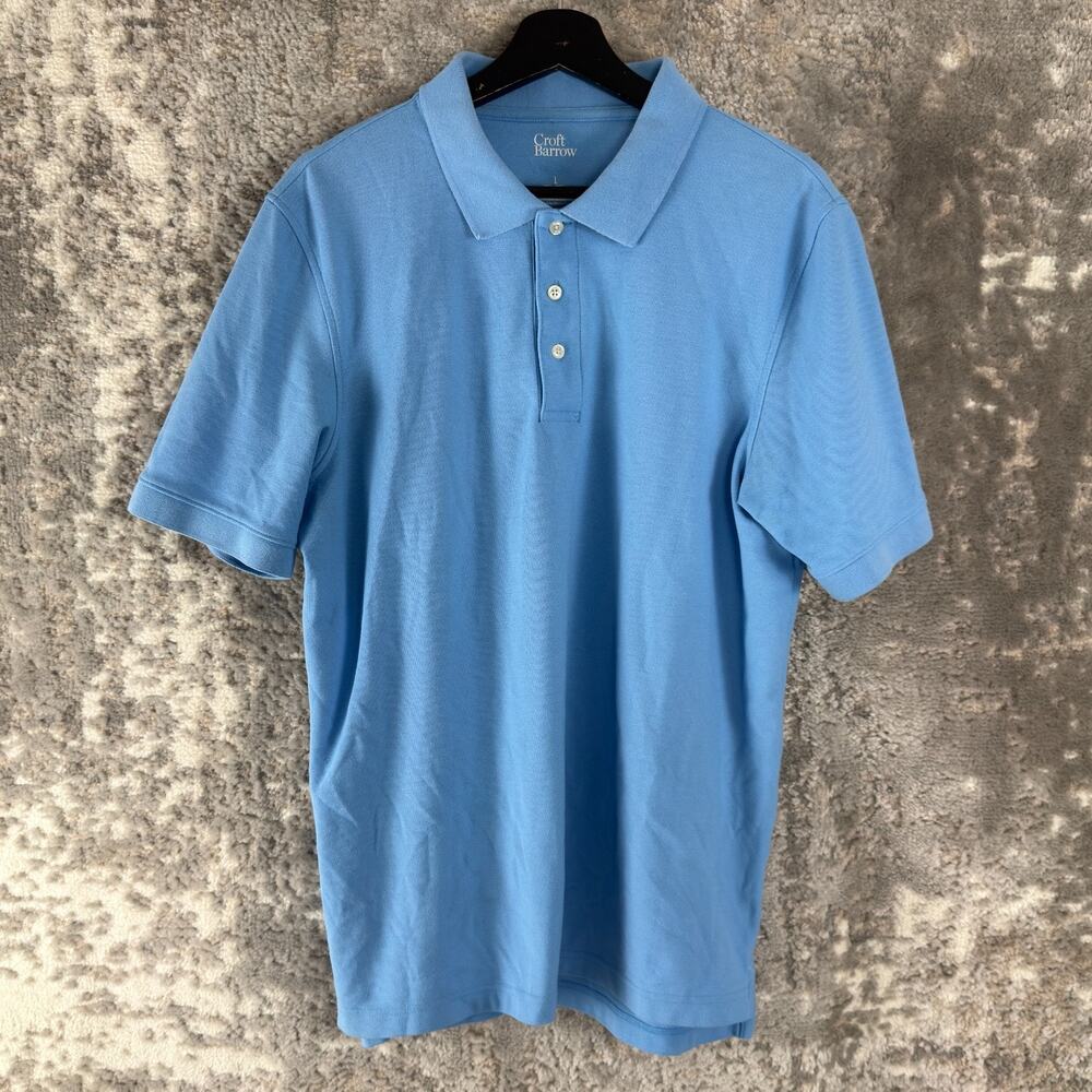 Croft Barrow Size L Minimalist Preppy Casual Polo Shirt Collar Button Blue